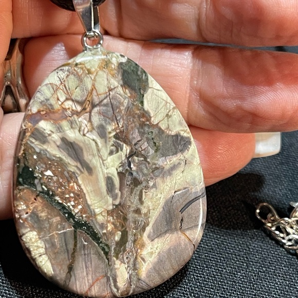 Petrified Wood Stone Pendant on Leather Cord - Picture 6 of 7